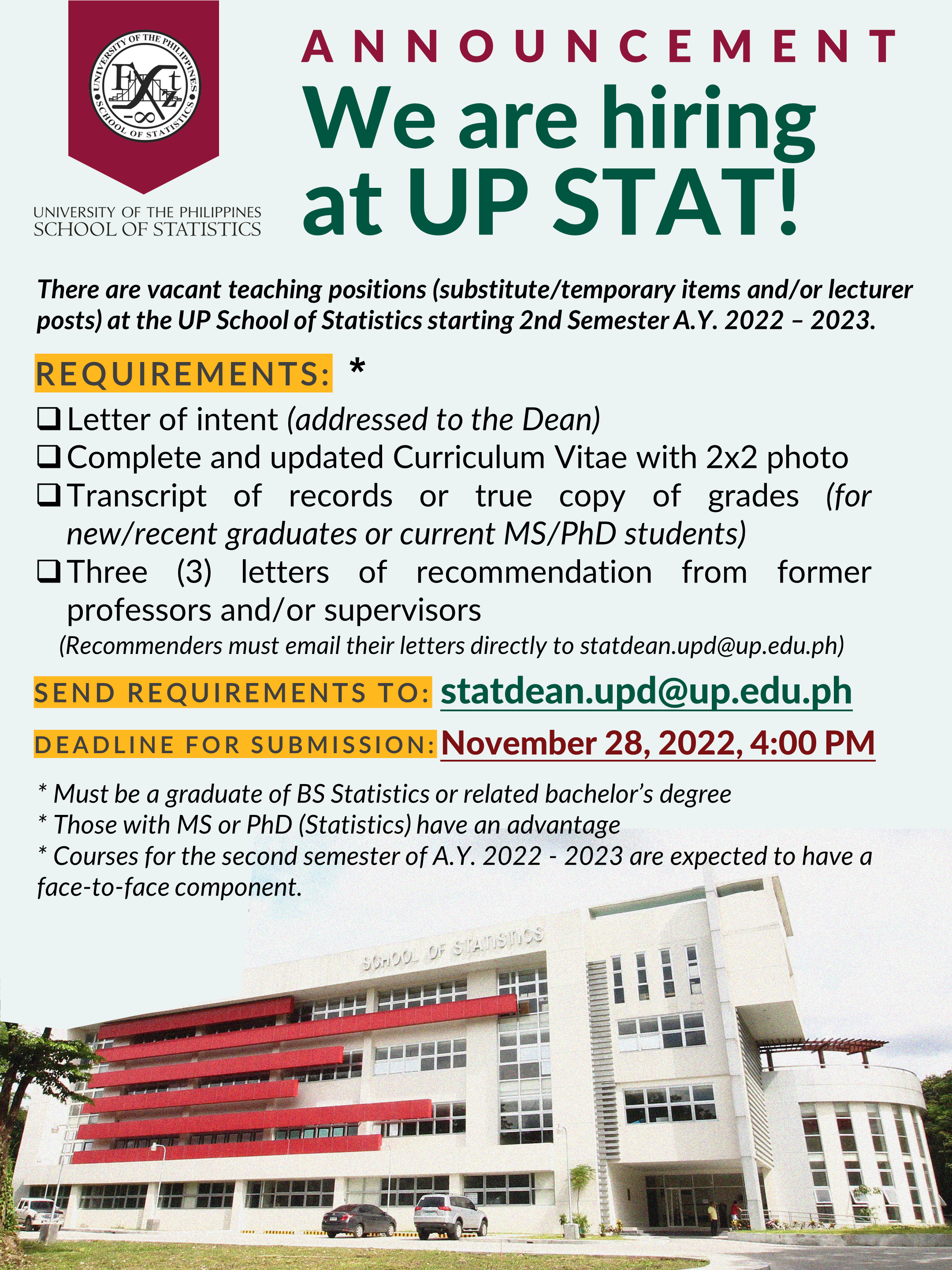 Image for We are hiring at UP STAT!